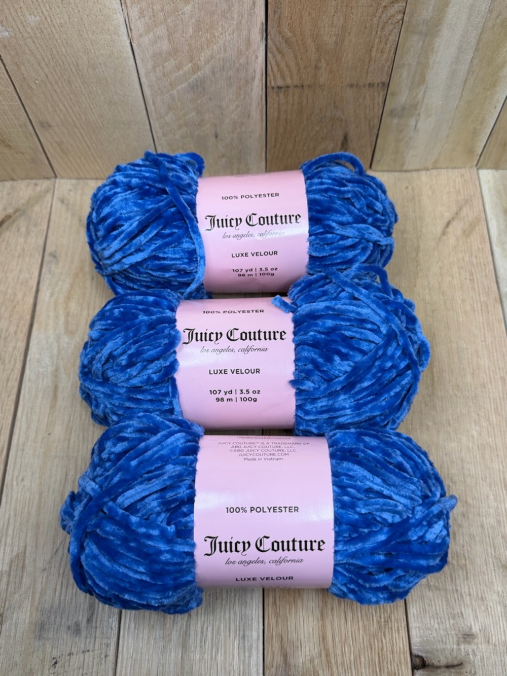 Juicy Couture Luxe Velour Yarn Nautical Blue 3 Pack New 107yd Skein